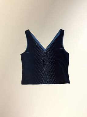 Adrianna Papell Black Beaded V-Neck Evening Top